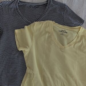 Eddie Bauer Women's Blue Striped and Yellow Tees